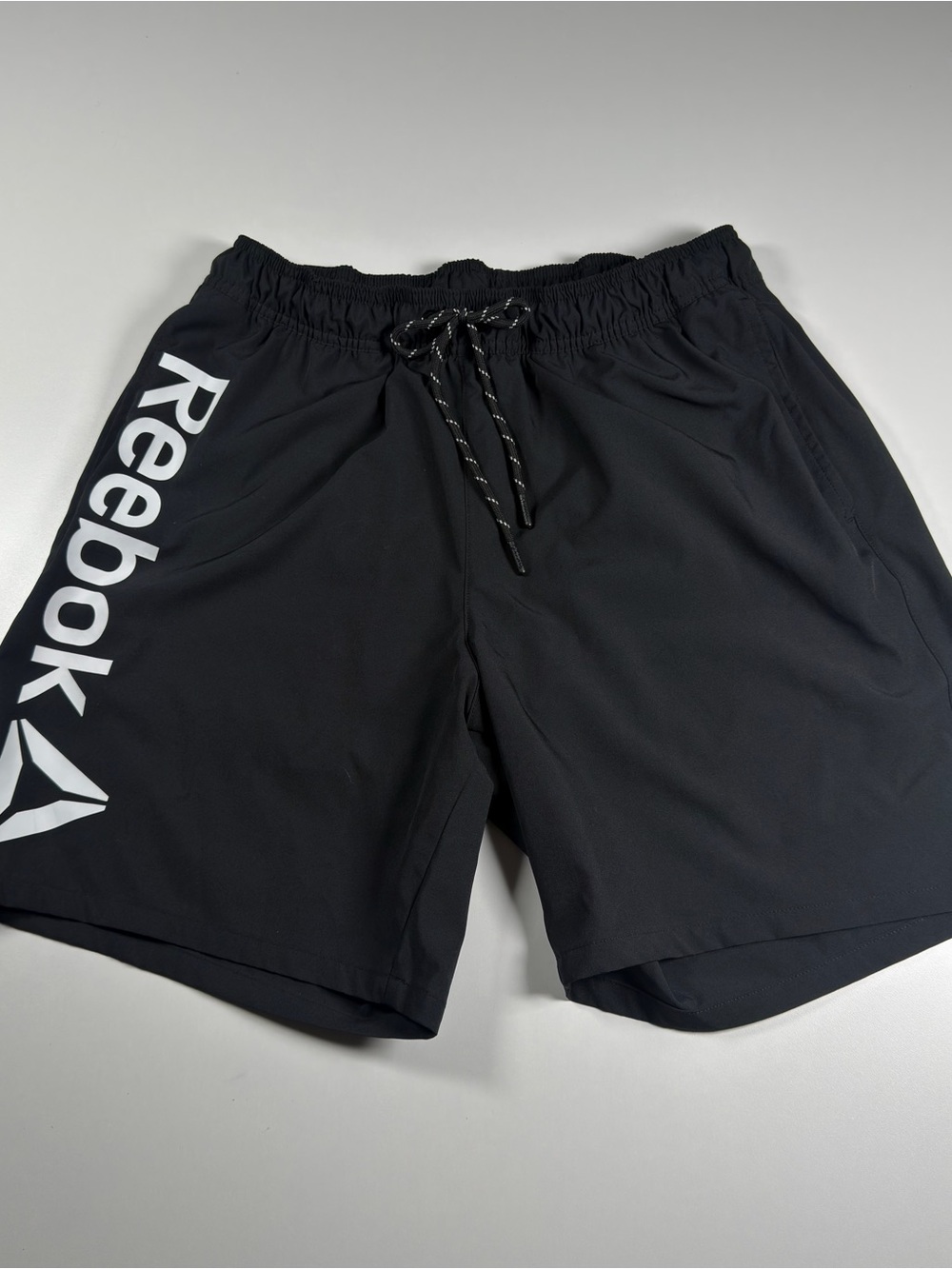 Reebok Black Men's Athletic Shorts with White Logo Size Medium